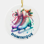 Weihnachtseis-Skate Zwitter-Schneeflocken Keramik Ornament (Vorne)