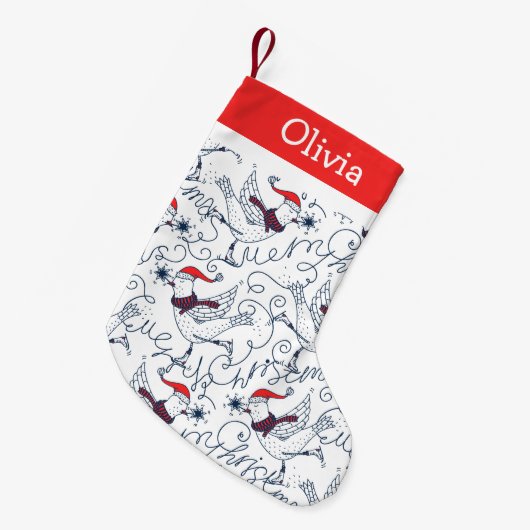 Weihnachtseis-Skaten Birds-Monogramm Kleiner Weihnachtsstrumpf (Vorderansicht (hängend))