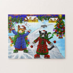 Weihnachtseis-Skaten Cats V2 Puzzle
