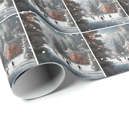 Weihnachtseis-Skaten Geschenkpapier (Rolleneckpunkt)
