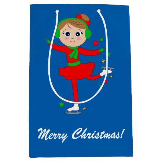 Weihnachtseis-Skater mit Sternen Mittlere Geschenktüte (Vorderseite)