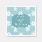 Weihnachtseisblau mit Schneeflocken Serviette (Vorderseite)