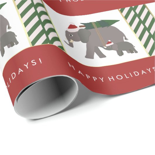 Weihnachtselefanten mit Hüten, Baum und Streifen Geschenkpapier (Rolleneckpunkt)