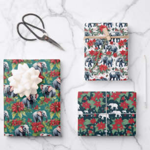 Weihnachtselefanten und Weihnachtssterne Geschenkpapier Set
