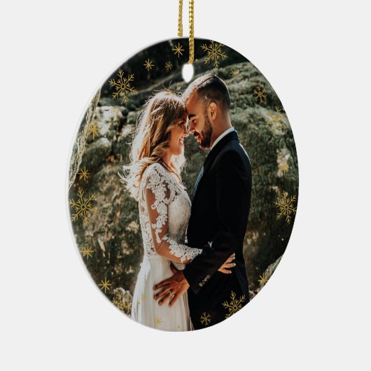 Weihnachtselegantes Foto + Monogramm auf Weiß Keramik Ornament (Rechts)