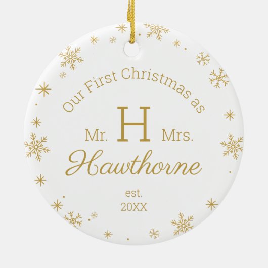 Weihnachtselegantes Foto + Monogramm auf Weiß Keramik Ornament (Hinten)
