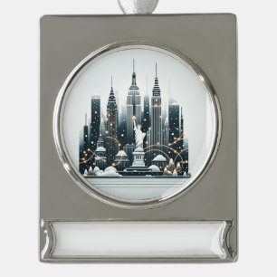 Weihnachtseleganz in New York - Anpassbare Weihnac Banner-Ornament Silber
