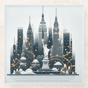 Weihnachtseleganz in New York - Anpassbare Weihnac Glasuntersetzer