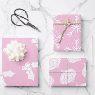 Weihnachtselemente auf rosa Wrapping Paper Geschenkpapier Set