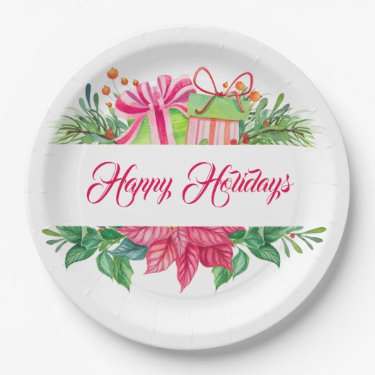 Weihnachtselemente glückliche Feiertage Pappteller (Vorderseite)