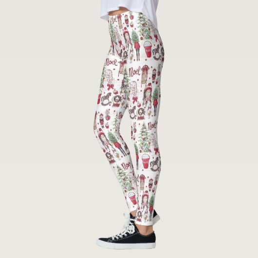 Weihnachtselemente in Aquarellen Leggings (Links)