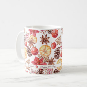 Weihnachtselemente in Aquarellfarben Nahtloses Mus Kaffeetasse