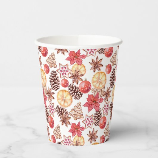 Weihnachtselemente in Aquarellfarben Nahtloses Mus Pappbecher (Links)