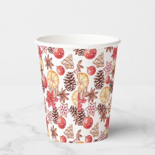 Weihnachtselemente in Aquarellfarben Nahtloses Mus Pappbecher (Rechts)