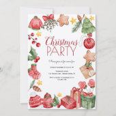 Weihnachtselemente in Aquarellfarben Party Einladung (Vorderseite)