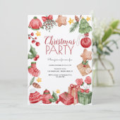 Weihnachtselemente in Aquarellfarben Party Einladung (Stehend Vorderseite)