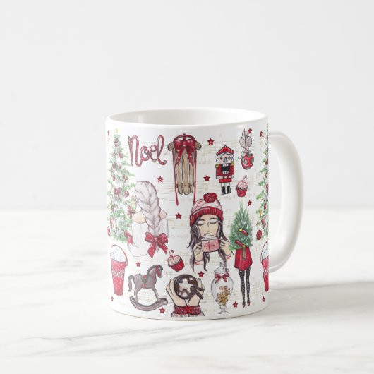 Weihnachtselemente Rot Kaffeetasse (VorderseiteRechts)