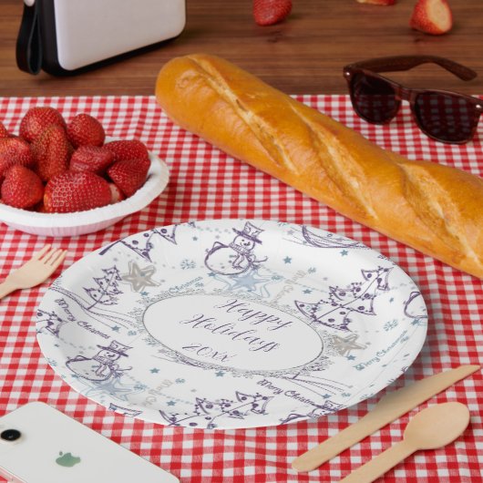 Weihnachtselemente Snowman Sketch Pappteller (Picknick)