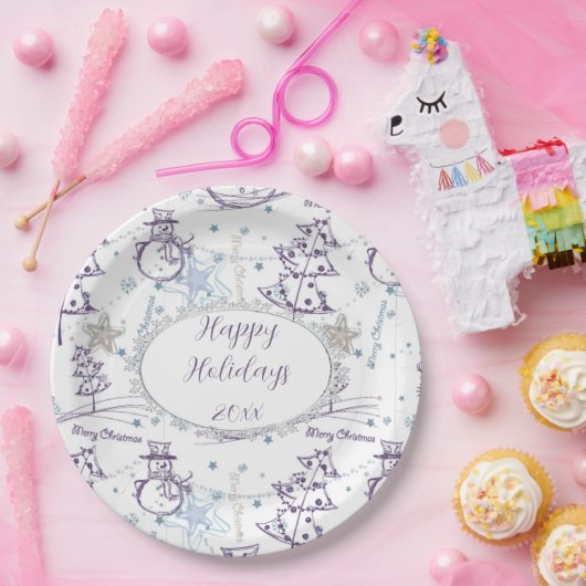 Weihnachtselemente Snowman Sketch Pappteller (Party)