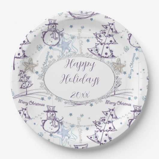 Weihnachtselemente Snowman Sketch Pappteller (Vorderseite)