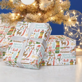 Weihnachtselemente und Typografie Geschenkpapier