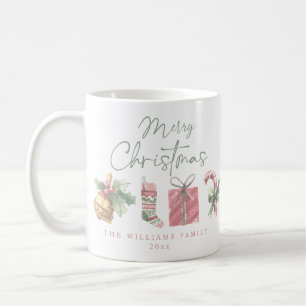 Weihnachtselemente Wasserfarbe Familien Geschenk Kaffeetasse