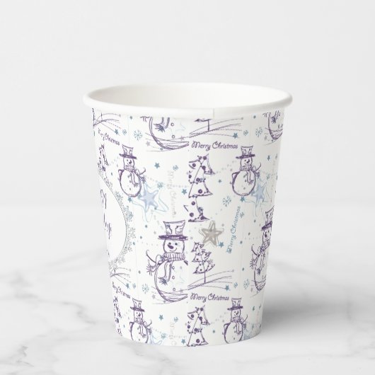 Weihnachtselemente Winter Snowman Sketch Pappbecher (Rechts)