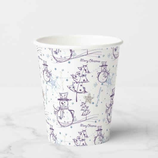 Weihnachtselemente Winter Snowman Sketch Pappbecher (Vorderseite)