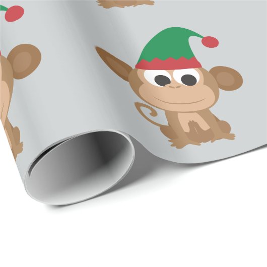Weihnachtself-Affe Geschenkpapier (Rolleneckpunkt)