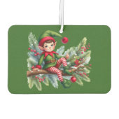 Weihnachtself auf einer Kiefernabzweigung Autolufterfrischer (Rückseite)