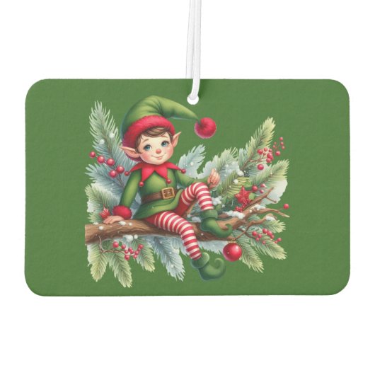 Weihnachtself auf einer Kiefernabzweigung Autolufterfrischer (Rückseite)