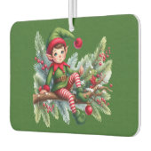 Weihnachtself auf einer Kiefernabzweigung Autolufterfrischer (Links)