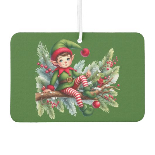 Weihnachtself auf einer Kiefernabzweigung Autolufterfrischer (Vorderseite)