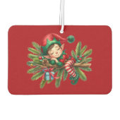 Weihnachtself auf einer Kiefernabzweigung Autolufterfrischer (Rückseite)