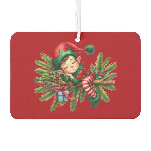 Weihnachtself auf einer Kiefernabzweigung Autolufterfrischer (Rückseite)