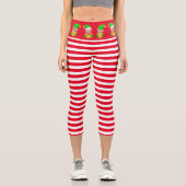 Weihnachtself auf rot-weiß gestreift capri leggings (Vorderseite)