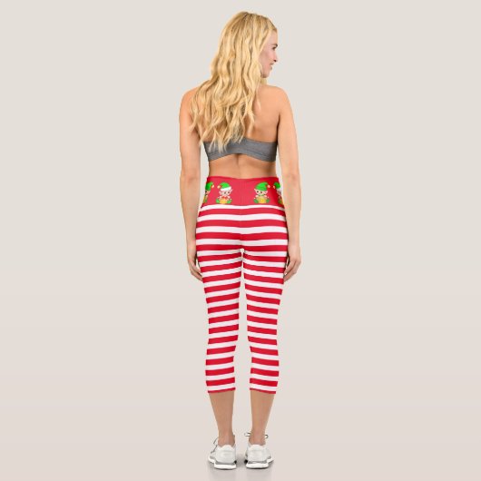Weihnachtself auf rot-weiß gestreift capri leggings (Rückseite)
