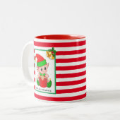 Weihnachtself auf Rot Weiß Streifen Zweifarbige Tasse (Vorderseite Links)