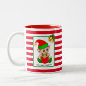 Weihnachtself auf Rot Weiß Streifen Zweifarbige Tasse (Links)