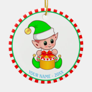 Weihnachtself & Benutzerdefinierter Name Keramik Ornament