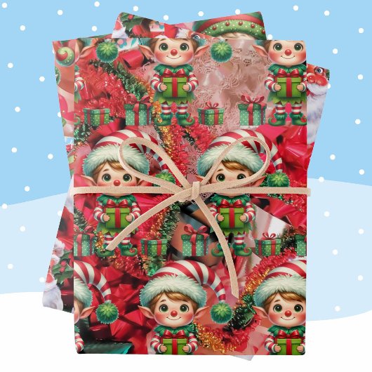 Weihnachtself & Bows & Weihnachtsfeiertag Geschenkpapier Set