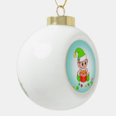 Weihnachtself, Candy Cane & Confetti auf Aquamarin Keramik Kugel-Ornament (Links)