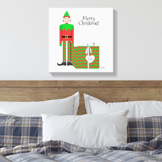 Weihnachtself Canvas Print - Zickzack Geschenkpake Leinwanddruck (Insitu (Schlafzimmer))