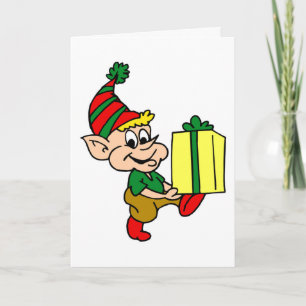Weihnachtself Carries Weihnachtsgeschenk Niedliche Feiertagskarte