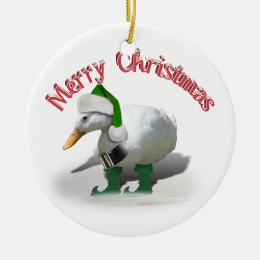 Weihnachtself-Ente - Helfer des Weihnachtsmanns Keramikornament (Vorne)