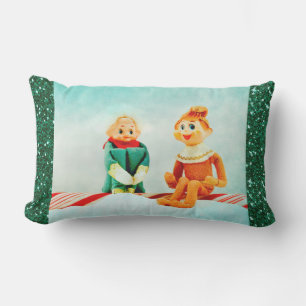 Weihnachtself Erstes Datum mit Glitzer-Rahmen Lendenkissen