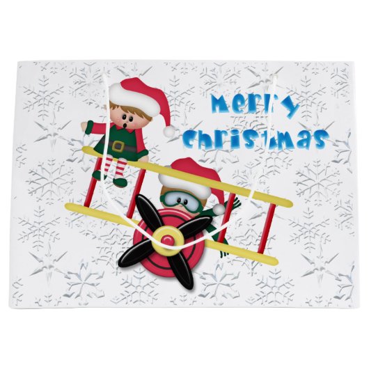 Weihnachtself Flugzeug große Geschenktasche Große Geschenktüte (Vorderseite)