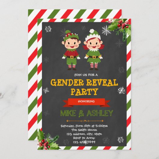 Weihnachtself-Geschlecht enthüllt Party Einladung (Vorne/Hinten)