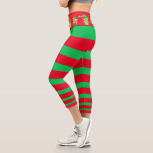 Weihnachtself grün und rot gestreift capri leggings