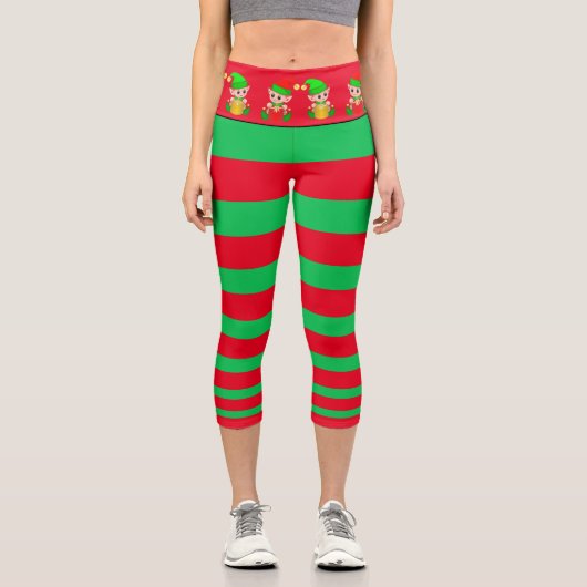 Weihnachtself grün und rot gestreift capri leggings (Vorderseite)